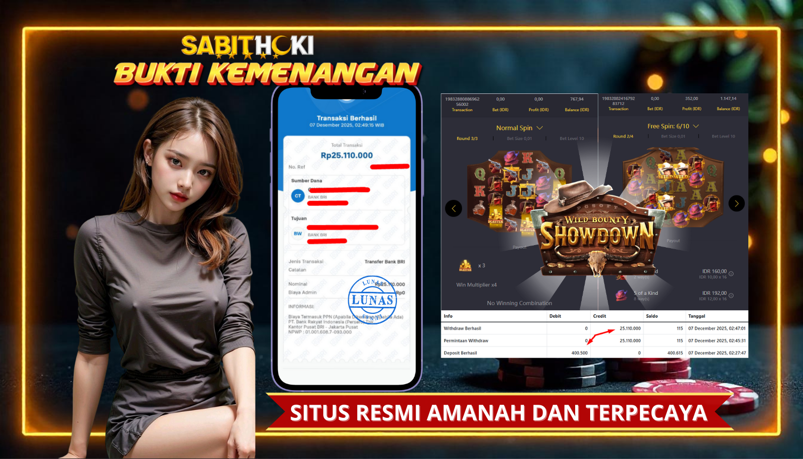 SELAMAT KEPADA MEMBER SETIA SABITHOKI YANG BERHASIL JACKPOT DI PERMAINAN WILD BOUNTY SHOWDOWN